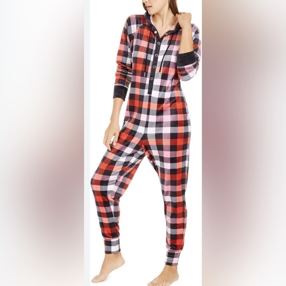 Jenni by Jennifer Moore Hooded One Piece Printed Pajama Velour | EUC | Sz XS